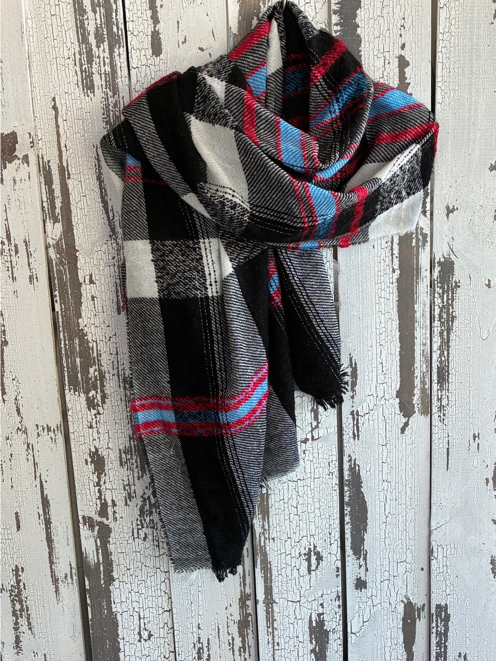 NWT ZARA Oversized Plaid Blanket Scarf Wrap Black Gray Red Tartan Scarf/Shawl